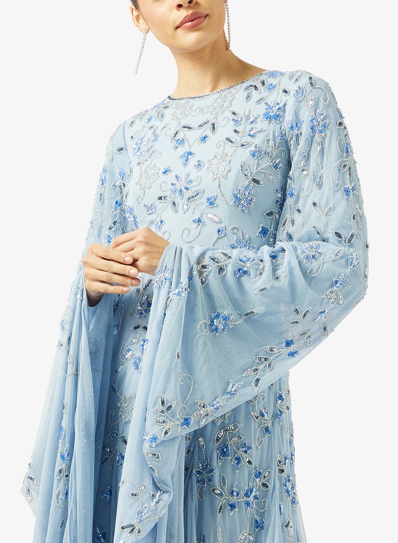 MARYISA Cape Sleeve Sequin Maxi Dress - Image 3